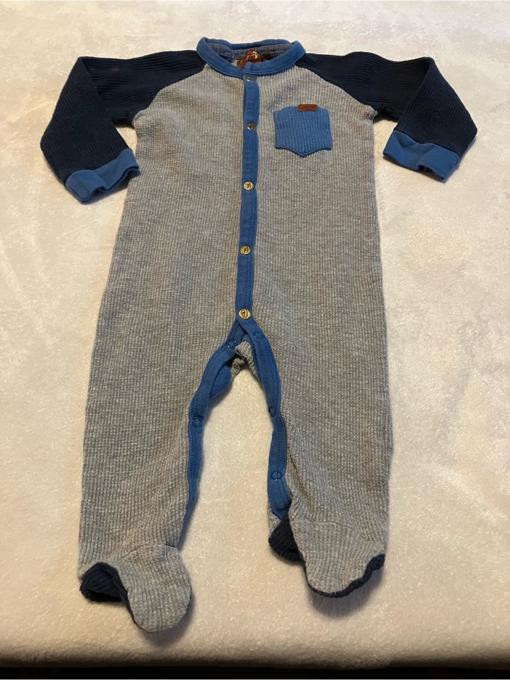 7 For All Mankind Gray and Blue Ribbed Footed One-Piece